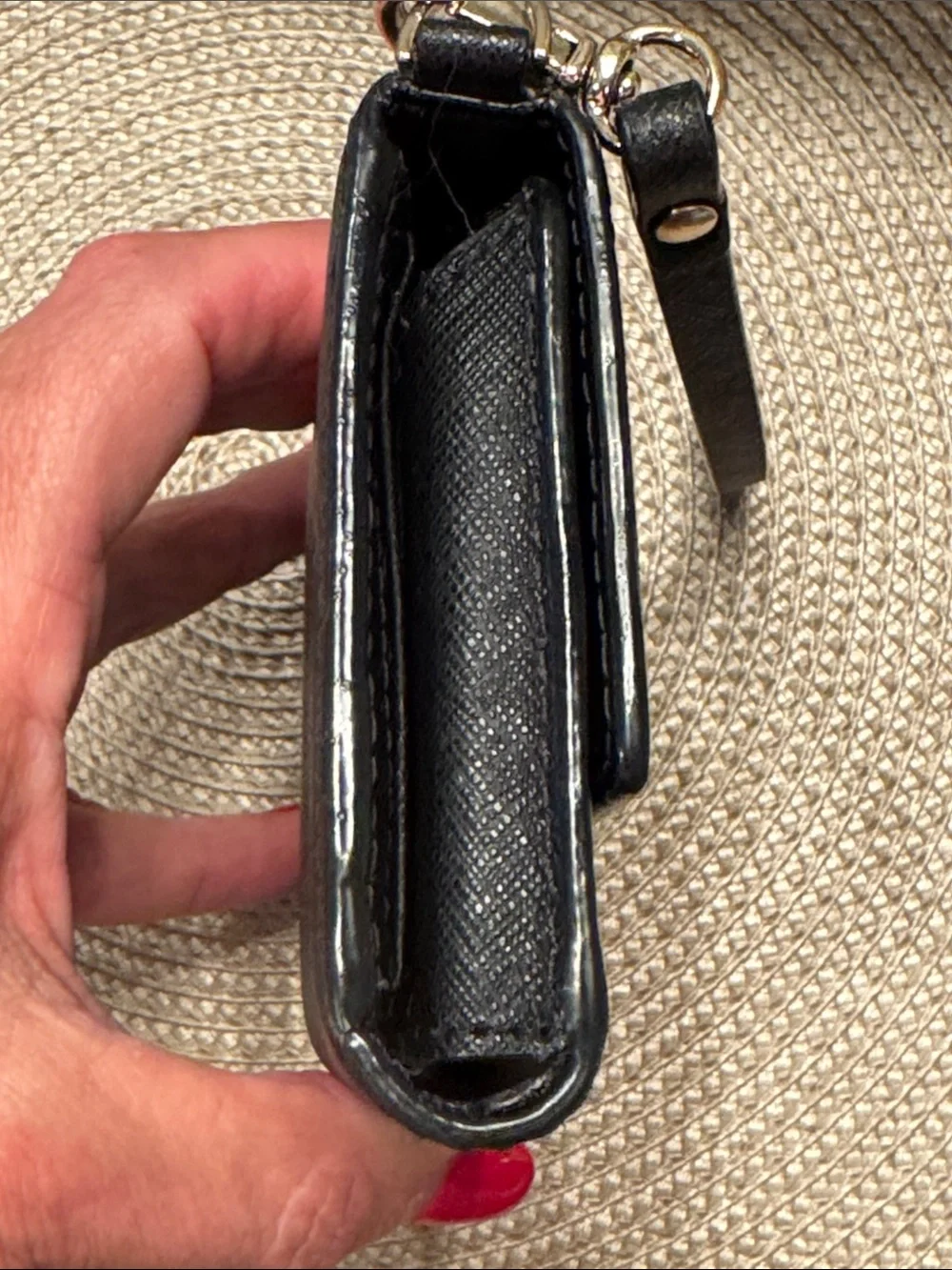 kate spade Black Saffiano Leather Wristlet Clutch with Gold Logo